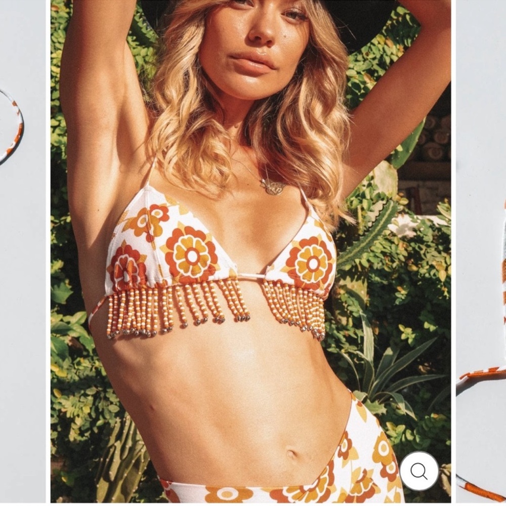 Vibrant Floral Beaded Crop Top - Orange and White
